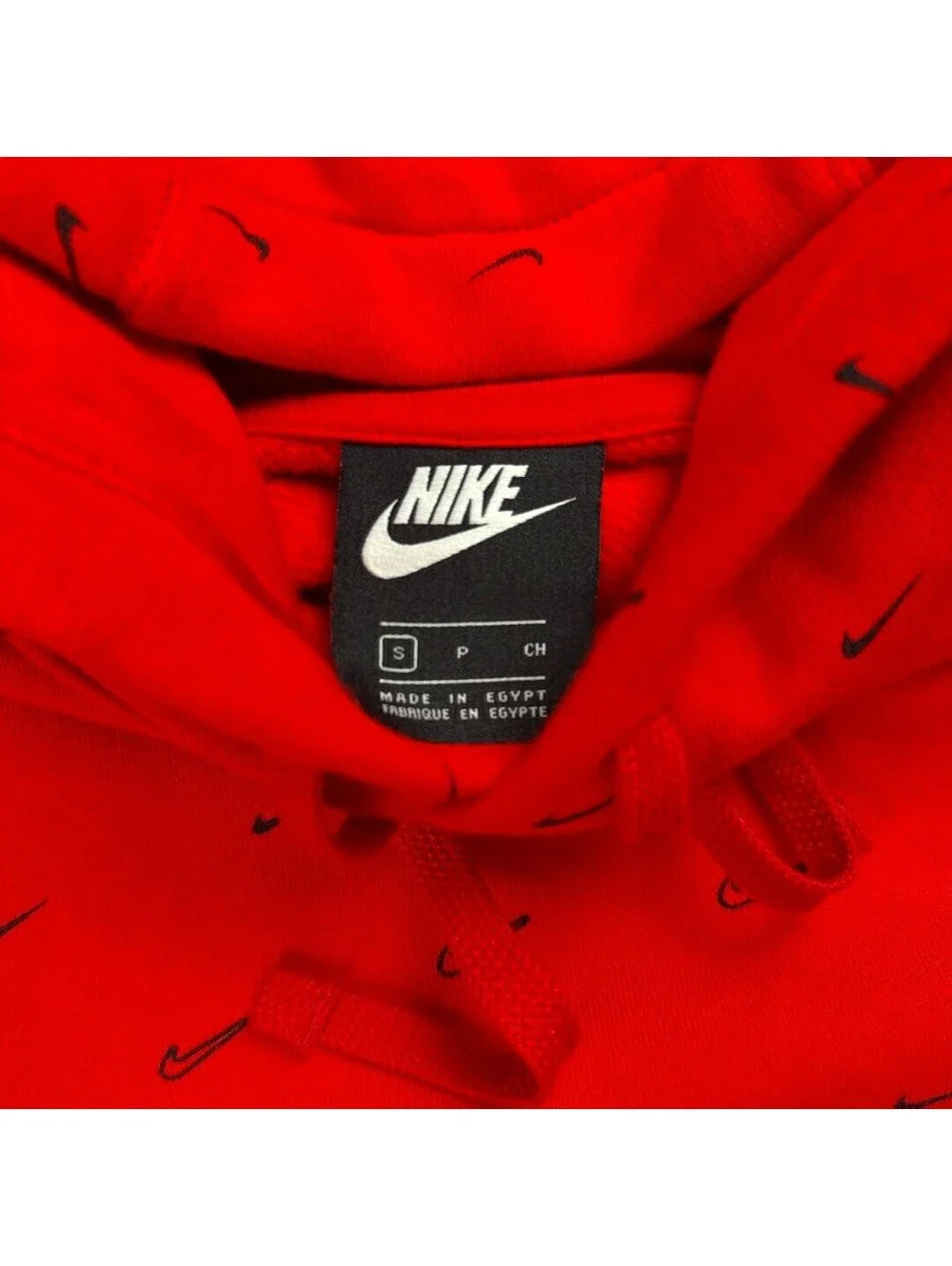 Hoodie Mens Small Red Swoosh Print Pullover Sweatshirt Streetwear Nike